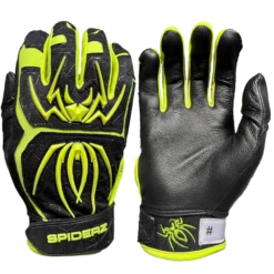 2022 Spiderz ENDITE Batting Gloves: Black And Neon Yellow