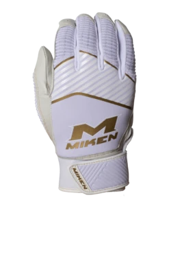 Miken Softball MK7X Adult White And Gold Batting Gloves: MBGGLD-WHT -Baseball Supply Shop MBGGLDwhite3