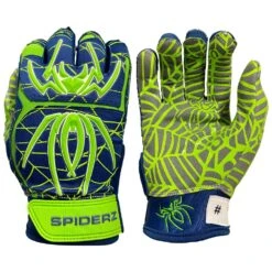 2021 Spiderz HYBRID Small Batch Batting Gloves: Navy Blue/Safety Green/White