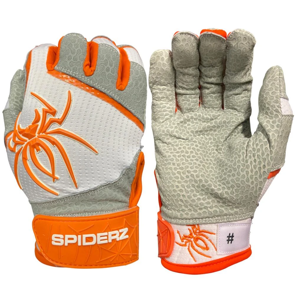 2022 Spiderz PRO Model Batting Gloves: White/Orange 3 2022 Spiderz PRO Model Batting Gloves: White/Orange