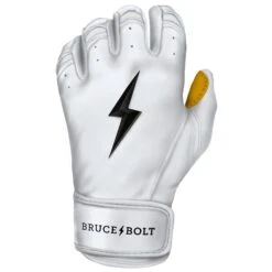 Bruce Bolt PREMIUM PRO Short Cuff Batting Gloves: White 18 Bruce Bolt PREMIUM PRO Short Cuff Batting Gloves: White -Baseball Supply Shop SC WHTG LEFT