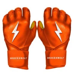 Bruce Bolt PREMIUM PRO Long Cuff Batting Gloves: Orange