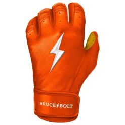 Bruce Bolt PREMIUM PRO Short Cuff Batting Gloves: Orange -Baseball Supply Shop premium pro short cuff batting gloves orange brucebolt 128747